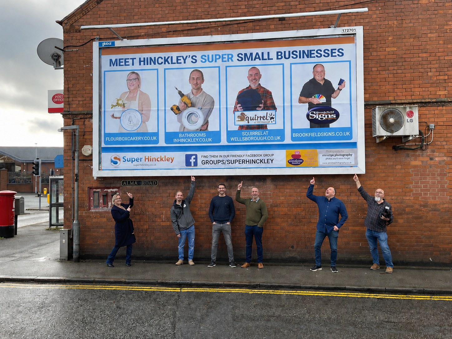 Local businesses featured on a billboard as part of Matt's small business community