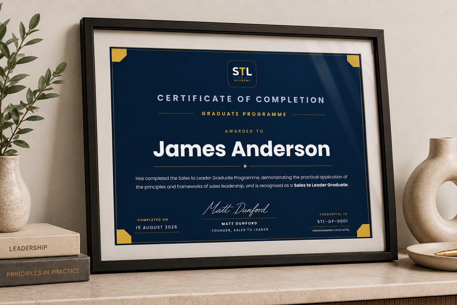 Sales to Leader Transition Programme certificate of completion